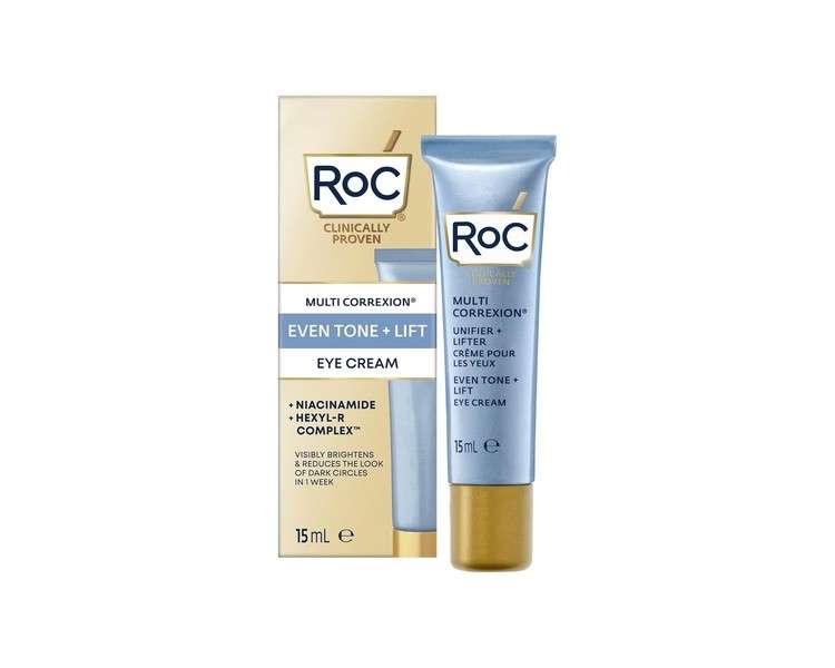 RoC Multi Correxion Even Tone + Lift Eye Cream Brightening and Dark Circle Solution Anti-Aging Eye Formula Visibly Reduces Fine Lines and Wrinkles Niacinamide and Hexyl-R Complex 15ml