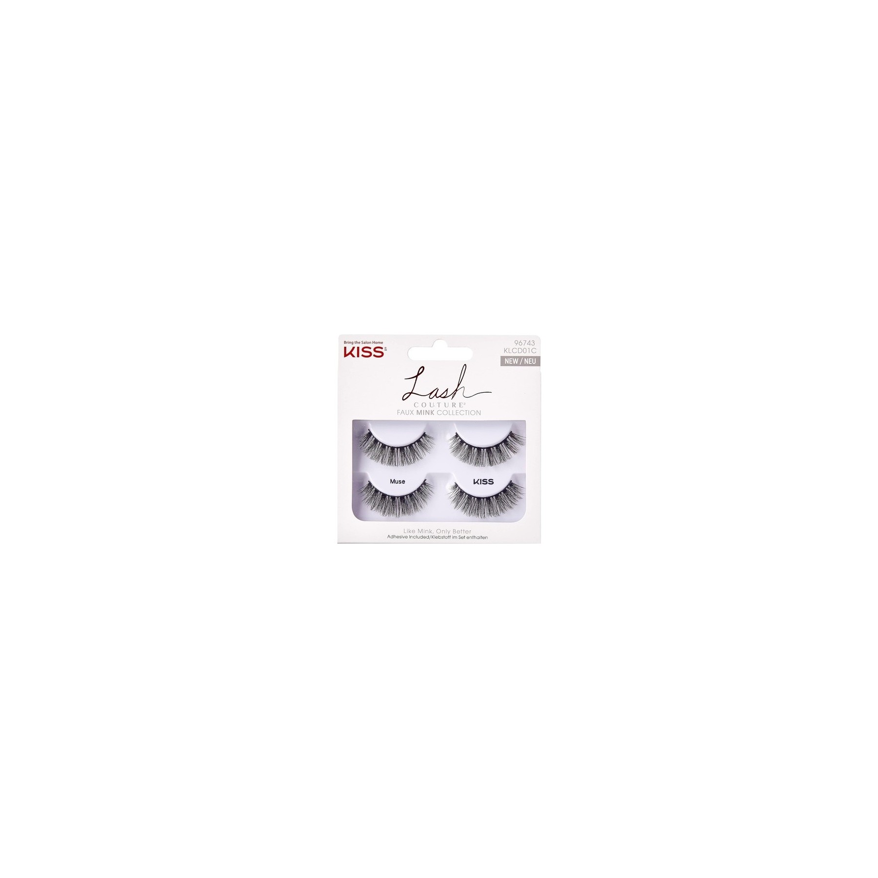 KISS Lash Couture Faux Mink Collection Double Pack of False Lashes Muse Ultrafine Tapered Synthetic Fake Lashes with Lash Glue Black 2 Pair