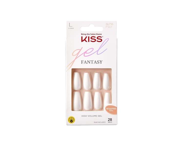 KISS Gel Fantasy Collection Sculpted Fake Nails Manicure Set with Nail File Nail Glue and 28 Glue-On Nails