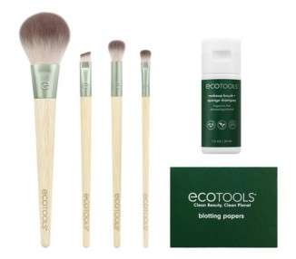 EcoTools Merry Must-Haves Kit Face and Eyeshadow Makeup Brushes Brush Shampoo and Cleanser Blotting Papers for Matte Makeup Eco-Friendly 6 Piece Gift Set