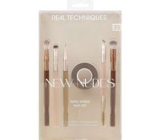 Real Techniques New Nudes Daily Swipe Eye Kit Makeup Brushes for Eyeshadow Liner & Brows Makeup Tape Synthetic Bristles Cruelty-Free & Vegan 7 Piece Set
