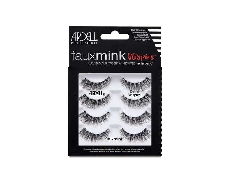 ARDELL Faux Mink Demi Wispies Synthetic False Eyelashes 4 Pack - Vegan, Flexible, and Reusable