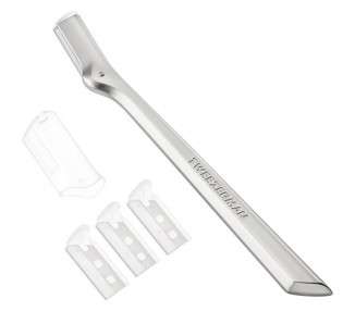 Tweezerman Eyebrow Razor Stainless Steel with 3 Replacement Blades and Safety Cap