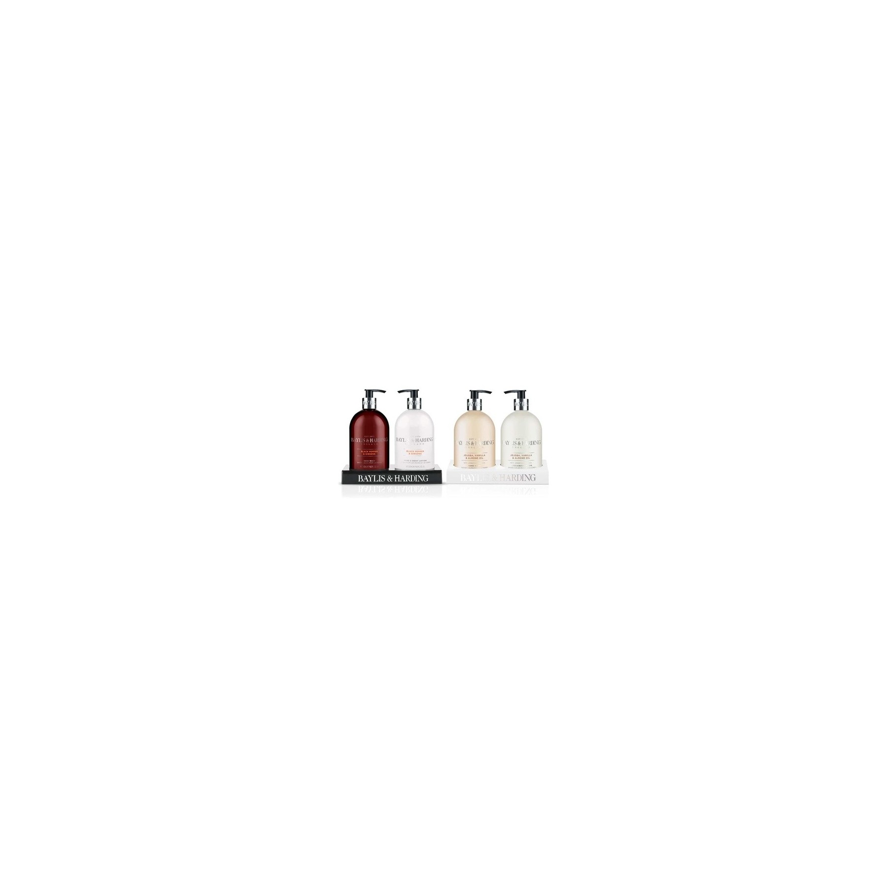 Baylis & Harding Hand Wash and Hand & Body Lotion Set Bundle Black Pepper & Ginseng and Jojoba, Vanilla & Almond Oil - Vegan Friendly 2 Sets