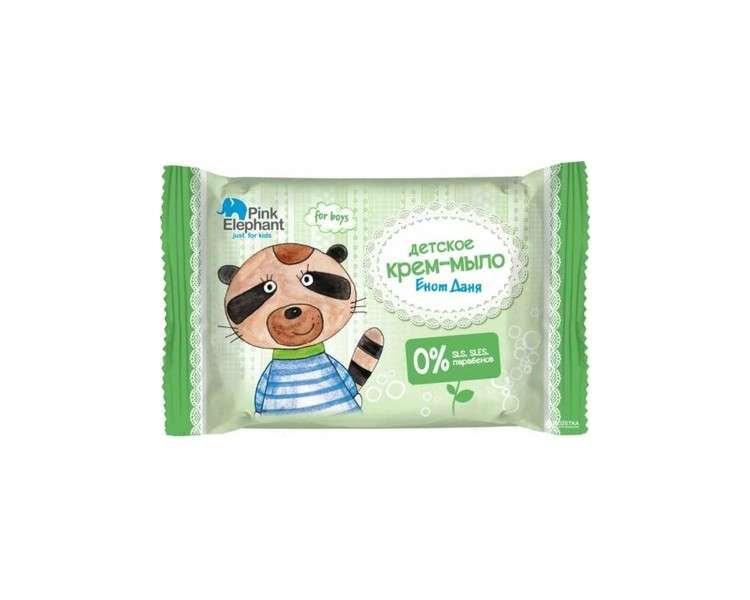 Elfa Pharm Cream Soap for Kids Raccoon Danny 0% SLS SLES Pink Elephant 90g