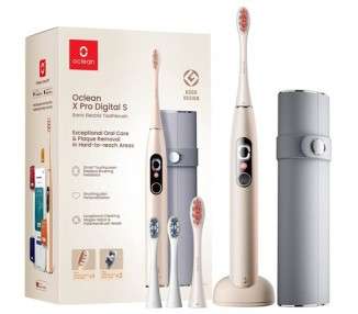 Oclean X Pro Digital Electric Toothbrush with 4 Brush Heads & Travel Case, Sonic Toothbrush with Color Display, 30 Day Battery Life, 3 Modes, 8 Area Tracking, with Timer & APP, Gold
