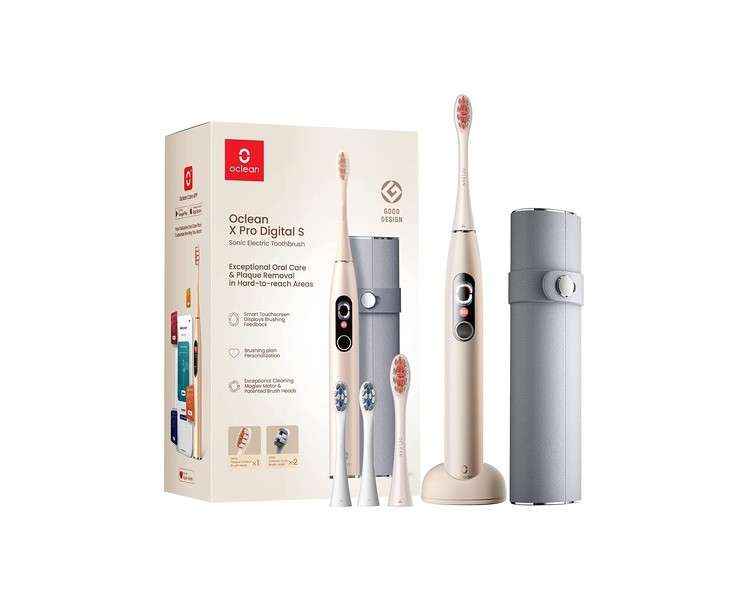 Oclean X Pro Digital Electric Toothbrush with 4 Brush Heads & Travel Case, Sonic Toothbrush with Color Display, 30 Day Battery Life, 3 Modes, 8 Area Tracking, with Timer & APP, Gold