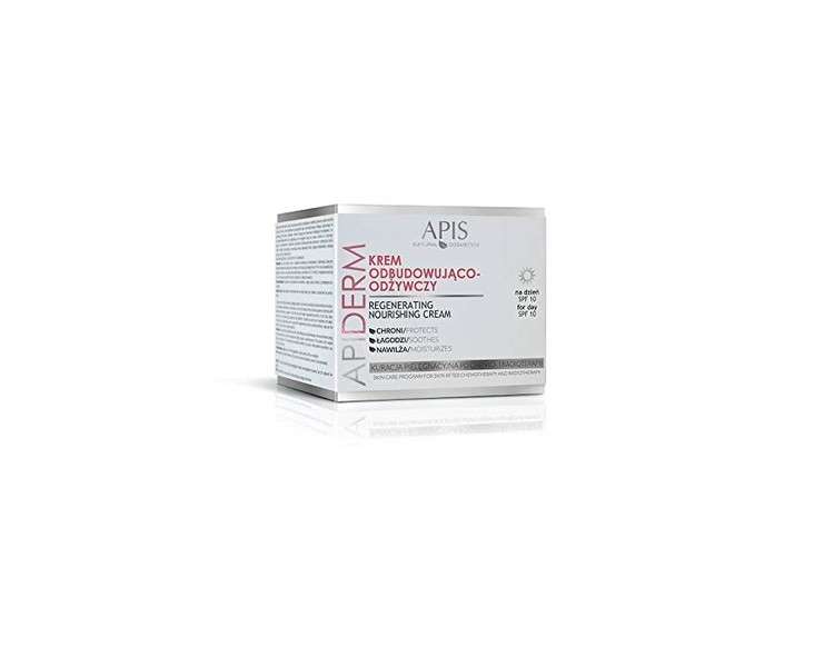 APIS APIDERM Rebuilding Day Face Cream SPF 10 with Extracts of Tara Tree, Oats, Flax, Aloe, Vitamins A and E, D-Panthenol and Allantoin 50ml
