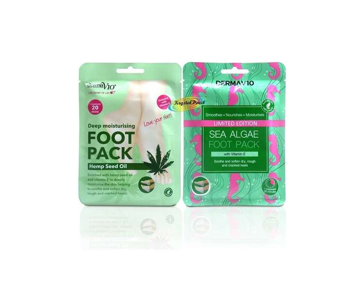 Derma V10 Moisturising Foot Pack with Hemp Seed Oil and Sea Algae Socks