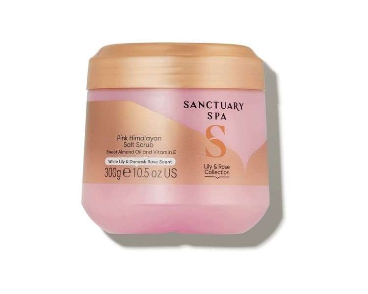 Sanctuary Spa Lily and Rose Salt Body Scrub Exfoliating Pink Himalayan Salt with Vitamin E and Almond Oil 300g