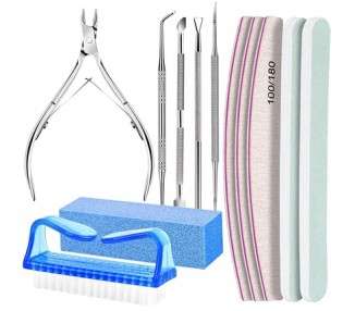 Nail Care Set with 12 Double-Sided Nail Files, Nail Buffer Block, Cuticle Pusher, Cuticle Trimmer, Nail Clipper, and Nail Brush