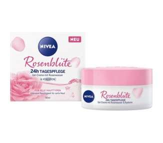 Nivea Rose Petal 24h Day Cream 50ml with Rose Water and Hyaluron - Light Gel Cream for Smooth Delicate Skin