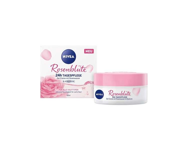 Nivea Rose Petal 24h Day Cream 50ml with Rose Water and Hyaluron - Light Gel Cream for Smooth Delicate Skin