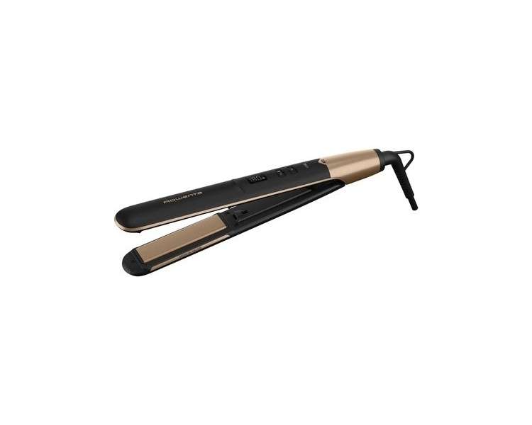 Rowenta SF4630 Express Shine Hair Straightener with Argan Oil Infuser Ceramic Plates Ion Effect 8 Temperature Settings 2-in-1 Wrapping and Straightening Healthy Hair Black/Gold New Design Straightener