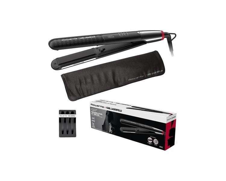 Rowenta x Karl Lagerfeld SF467L K/Pro Stylist Hair Straightener with Keratin & Glow Coating, Ion Function, and Integrated Comb - Black/Red