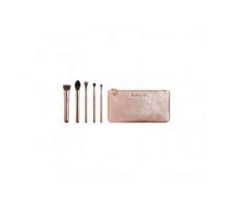 Sigma Beauty Iconic Rose Gold Brush Set with Makeup Bag - Travel Size Set of 5 Brushes