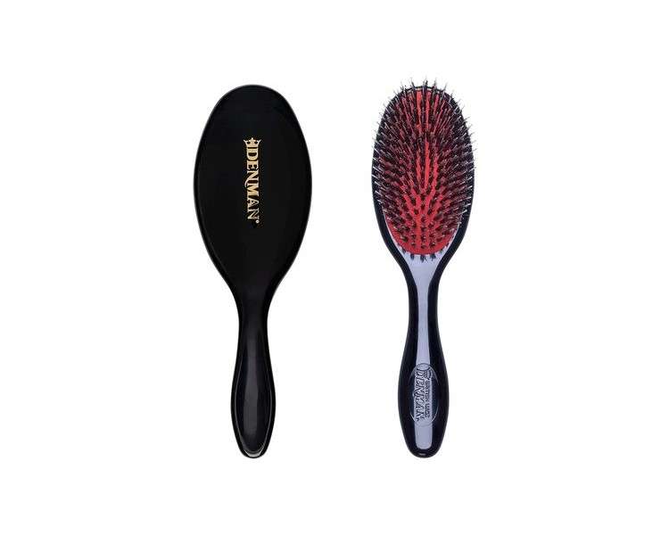 Denman Cushion Hair Brush with Soft Nylon Quill Boar Bristles - Porcupine Style - Black P081S