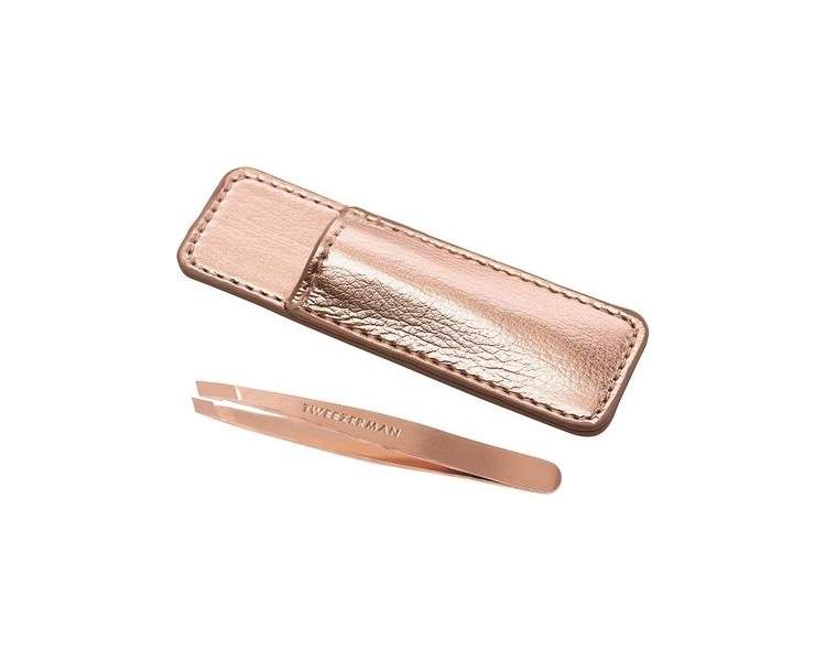 Tweezerman Rose Gold Mini Slant Tweezer with Case for Facial Hair Removal and Eyebrow Shaping for Men or Women
