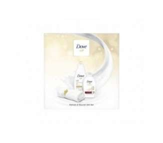 Dove Nourishing Silk Gift Set Shower Cream, Hand Soap, and Dove Towel - Skin Care Package for Women