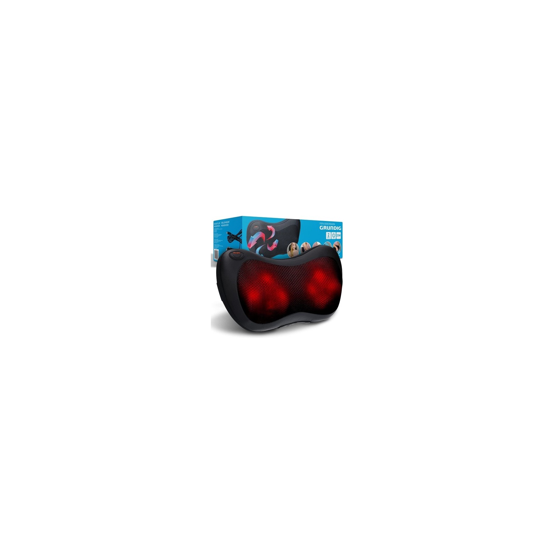 Grundig Massage Device Massage Cushion for Neck and Back with 4 Massage Heads and Infrared Heating - Black