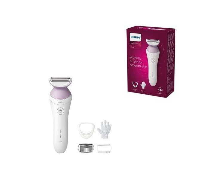 Philips Lady Shaver Series 6000 Cordless Wet and Dry Shaver with 4 Accessories Body Scrubbing Glove Comb Attachment