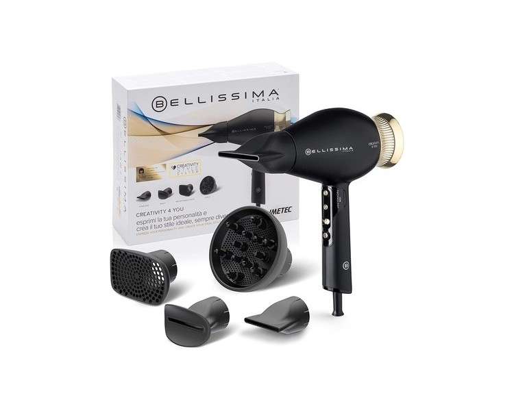 Bellissima Creativity 4 You Professional Hair Dryer with 4 Accessories Diffuser Intelligent Temperature Control Ion Technology Beauty Bag 2 Speeds 3 Temperatures 1800W