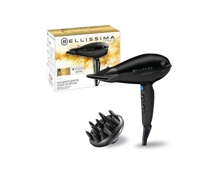 Bellissima P11 2300 Professional Hair Dryer with Ceramic and Tourmaline Coating 8 Blower and Temperature Settings Narrow Nozzle and Diffuser