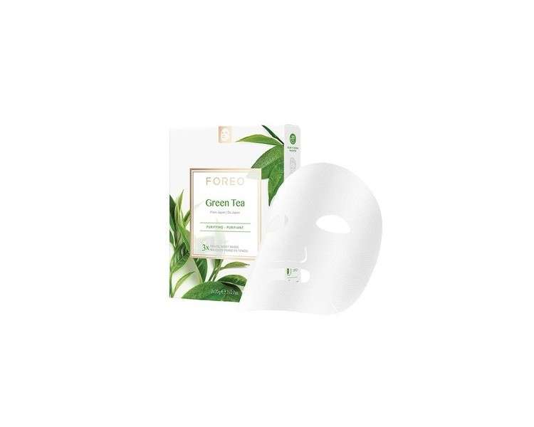 FOREO Green Tea Purifying Facial Sheet Mask for Blemish-Prone Skin 3 Pack - Antioxidant Calming Clean Formula