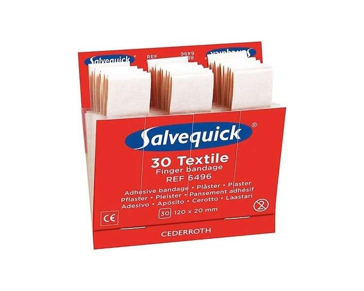 Cederroth Salvequick 30 Textile Finger Bandages Elastic Plaster Strips - Refill