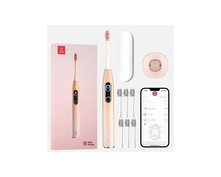 Oclean X Pro Pink Toothbrush with Travel Case and 6 Brush Heads White/Pink