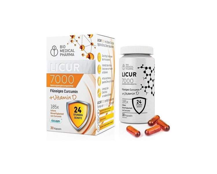 Licur 7000 Turmeric Capsules with Vitamin D3 - High Bioavailability Mizellen Curcumin - 1 Capsule Daily - 30 Day Supply
