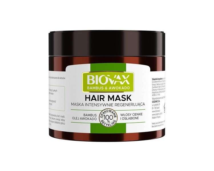 L'biotica Biovax Natur Intensive Repair Hair Mask with Bamboo & Avocado Oil 250ml