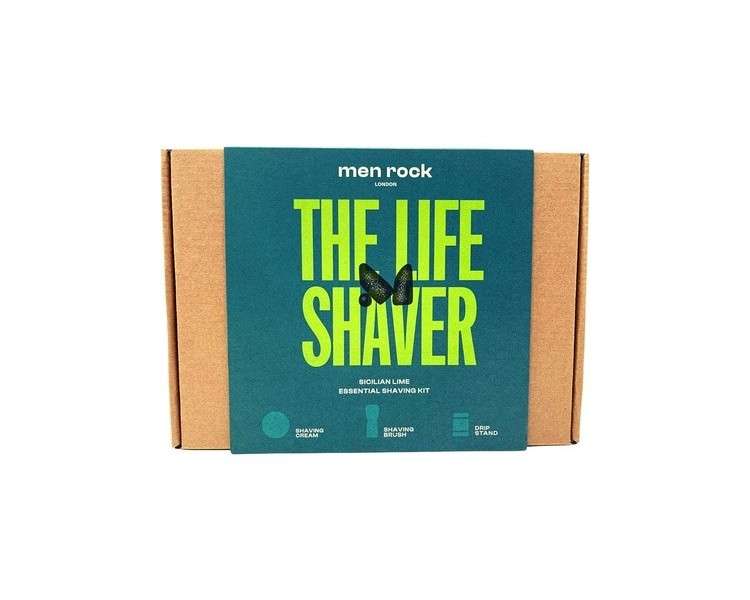 Men Rock The Life Shaver Shaving Gift Set for a Barber Standard Wet Shave with Shave Cream, Synthetic Shaving Brush, and Drip Stand Sicilian Lime and Spicy Black Pepper Fragrance