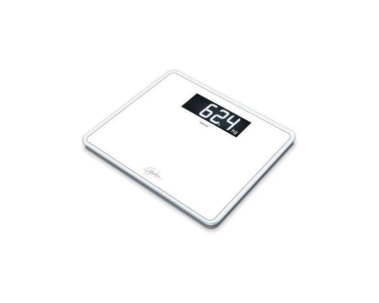 Beurer GS 410 White Signature Line Glass Personal Scale with Extra Large Super White Safety Glass Platform and Stylish XXL Black Display - 200kg Capacity 35x30cm