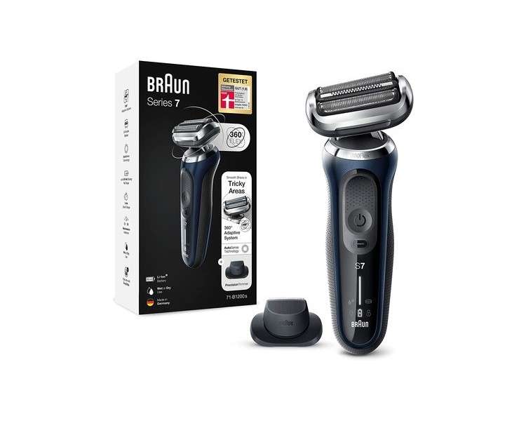 Braun Series 7 Men's Shaver with EasyClick Attachment, Electric Shaver & Precision Trimmer, 360° Flex, Wet & Dry, Rechargeable & Cordless, Blue
