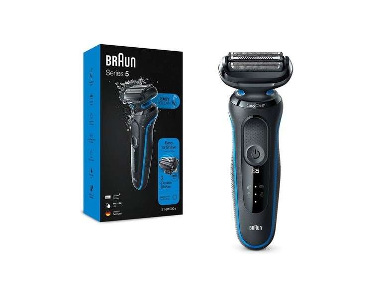 Braun Series 5 Men's Electric Shaver EasyClean Wet & Dry Rechargeable Cordless 51-B1000s Blue