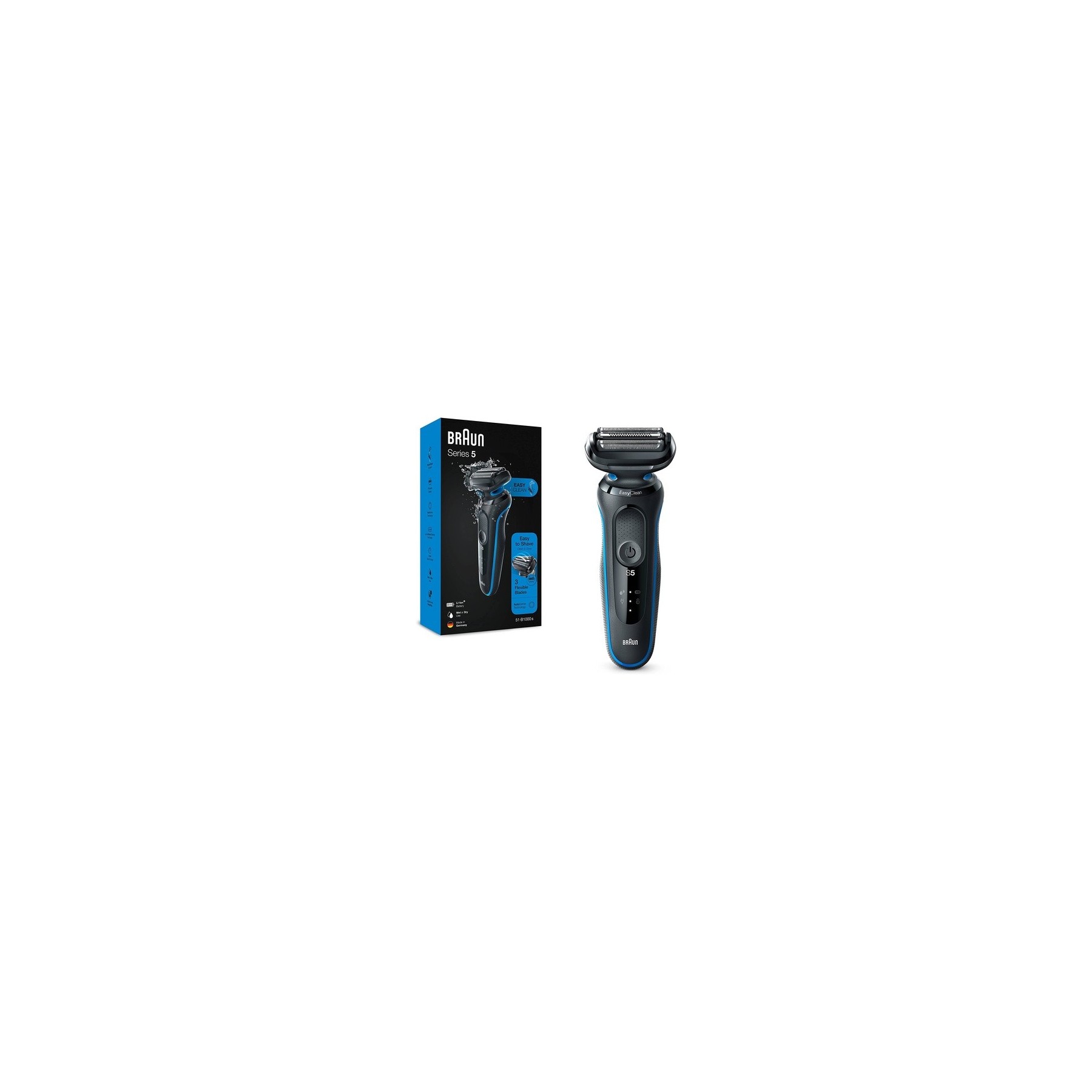 Braun Series 5 Men's Electric Shaver EasyClean Wet & Dry Rechargeable Cordless 51-B1000s Blue