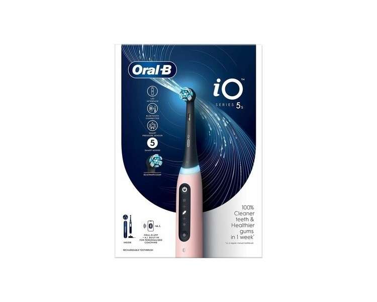 Oral-B iO 5S Pink Electric Toothbrush with 1 Brush Head and 1 Travel Case Designed by Braun
