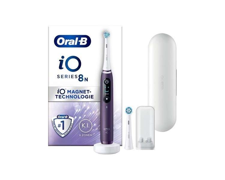 Oral-B iO Series 8 Electric Toothbrush with 2 Brush Heads 6 Cleaning Modes Color Display and Travel Case Designed by Braun Violet Ametrine