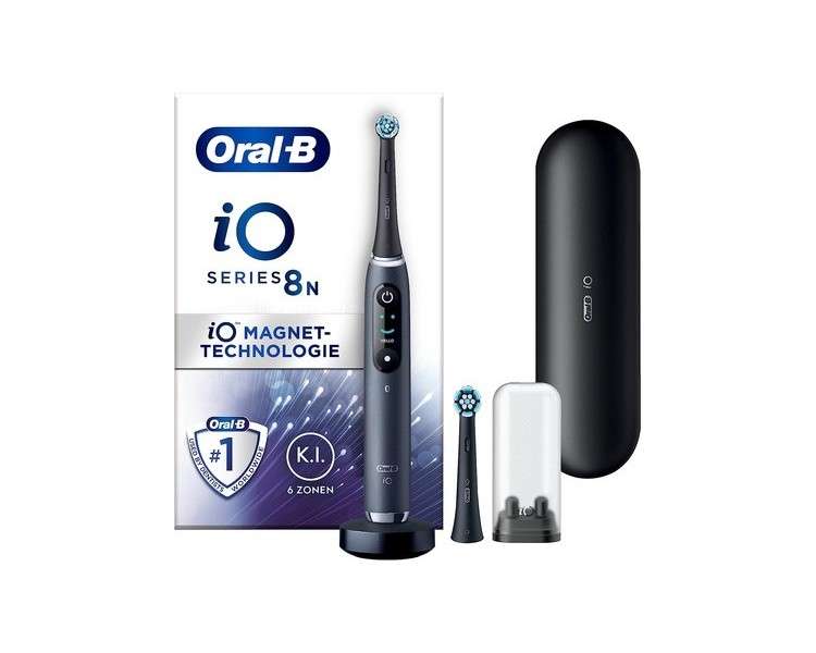 Oral-B iO Series 8 Electric Toothbrush with 2 Brush Heads 6 Cleaning Modes Magnet Technology Color Display and Travel Case Designed by Braun Black Onyx