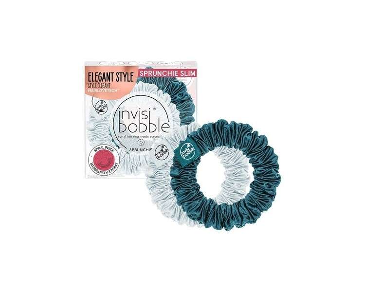 Invisibobble Slim Scrunchie Green Gray 2 Pack - Pleated Fabric Hair Ties for Girls and Women - Strong Hold and Hair-Friendly - Designed in the Heart of Munich Green and Gray