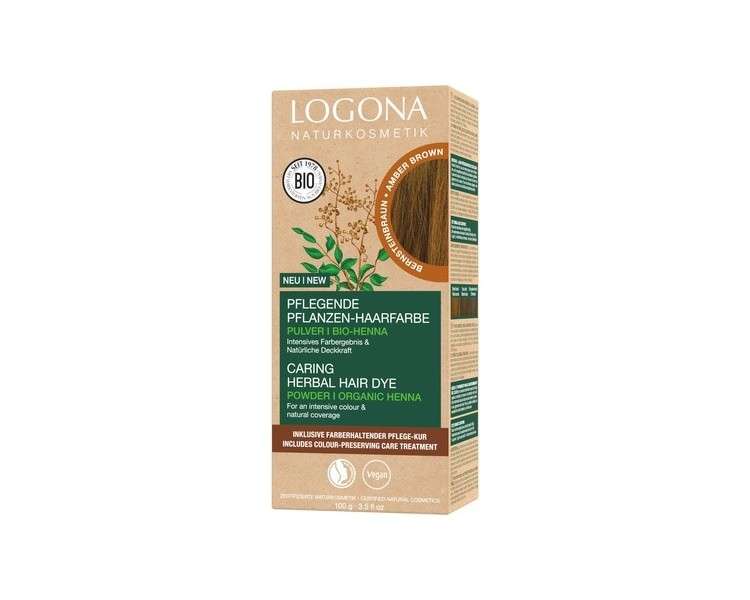 LOGONA Naturkosmetik Nourishing Plant-Based Hair Color with Organic Henna for Intense Color and Shine 100g Amber Brown