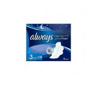 Always Infinity Night Sanitary Pads with Wings Size 3 10 Count - Pack of 4