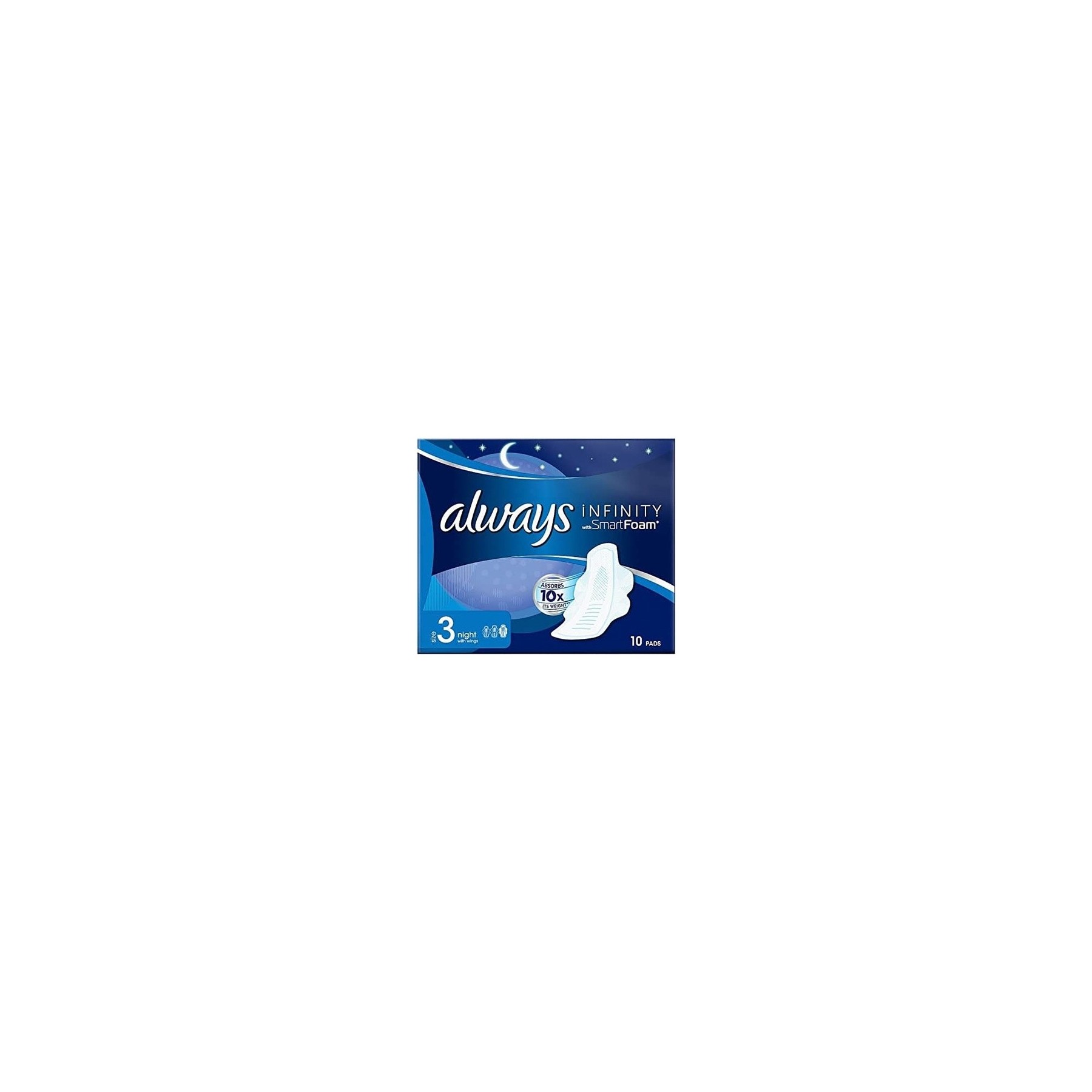 Always Infinity Night Sanitary Pads with Wings Size 3 10 Count - Pack of 4