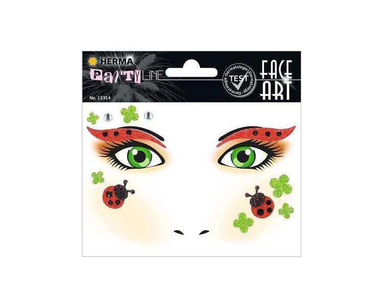 HERMA 15314 Ladybug Face Art Sticker - Temporary Tattoos and Glitter Face Paint for Carnival, Halloween, Kids and Adults, Colorful