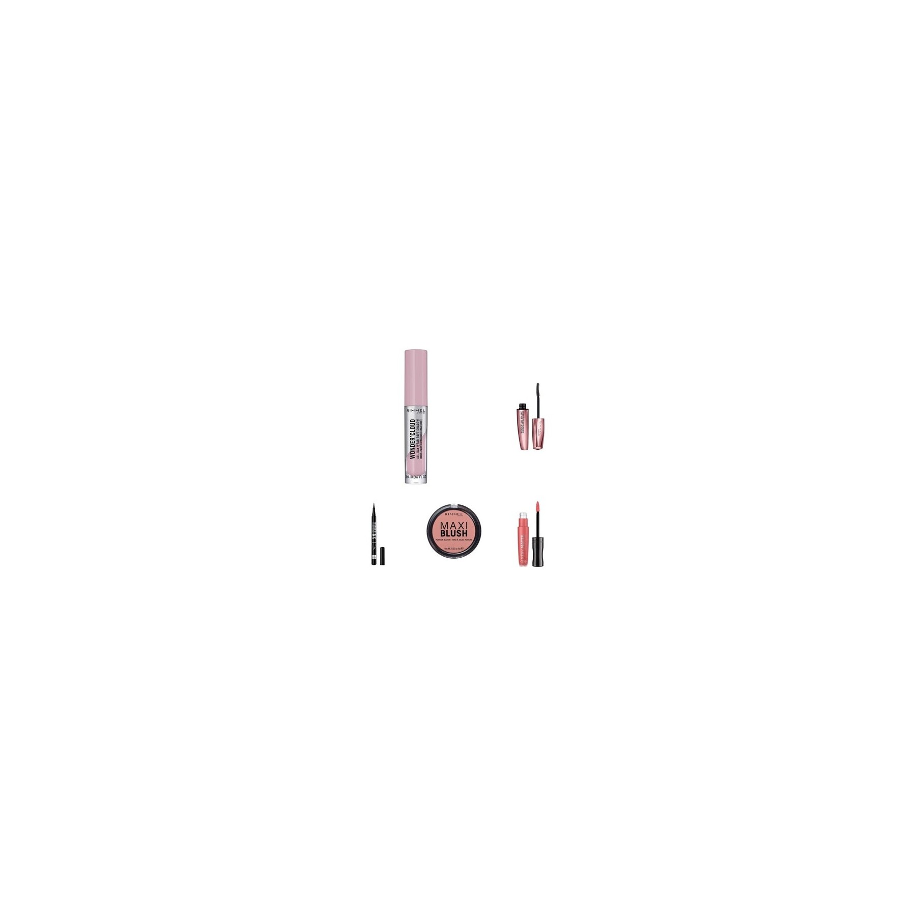 Rimmel Make-up set Eyeshadow, Mascara, Lipstick,  Blush Powder, Eyeliner, and Natural Bronzer