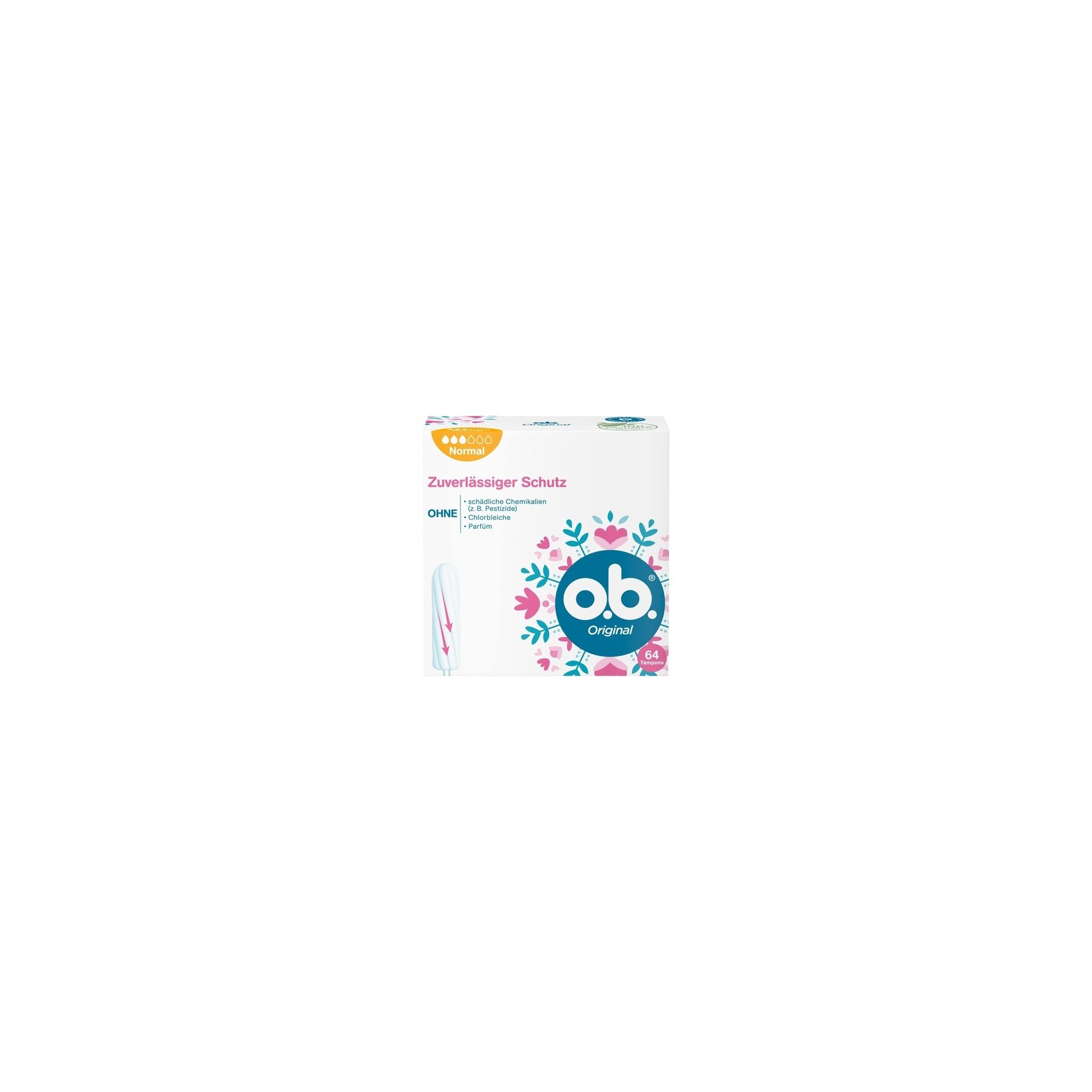 o.b. Original Normal Tampons with StayDry Technology and Curved Grooves 64 Count