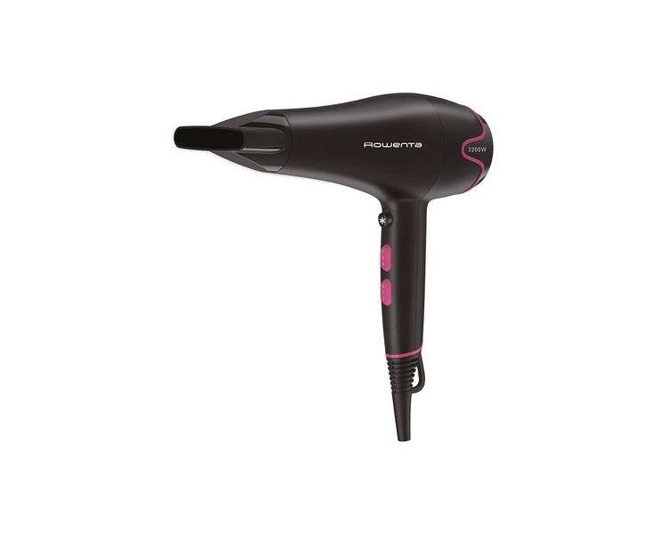 Rowenta CV5713 Motion Dry Hair Dryer 2200W 6 Settings Styling Nozzle Cool Shot Lightweight - Black/Pink New Design