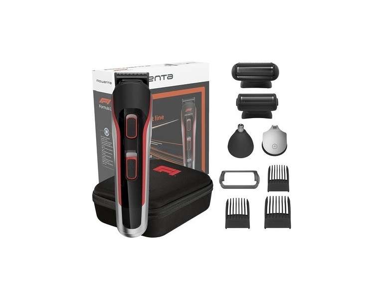 Rowenta 944MF0 10 in 1 Formula 1 Beard Trimmer with Special Steel Blades and Titanium Coating 20 Minute Runtime Wet & Dry Technology Grey/Red Black Red