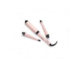 BaByliss Curl and Wave Trio Multistyler Professional Curling Iron with 3 Attachments for Curls, Waves, and Beach Waves Soft Pink